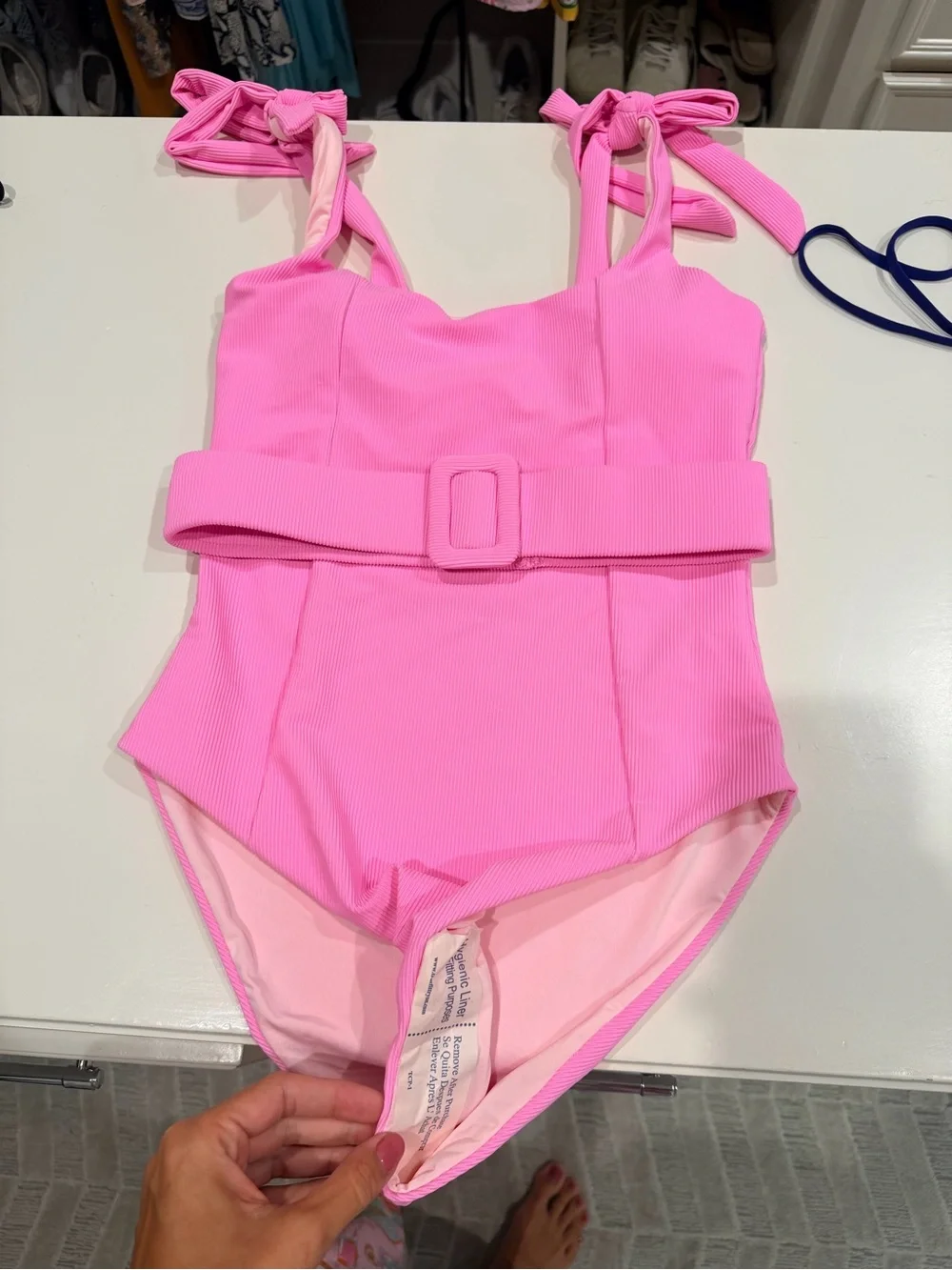 Beach Riot Pink Belted Tie-Shoulder One-Piece Swimsuit